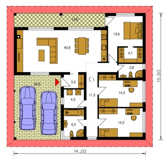Spiegelverkehrter Entwurf | Grundriss des Erdgeschosses - BUNGALOW 214